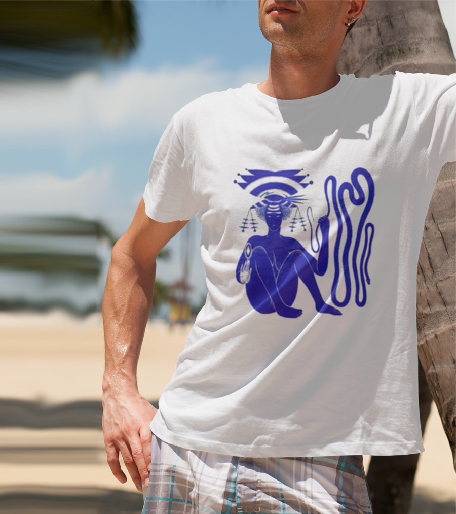 Hiatus Kaiyote Love Heart Cheat Code Abstract Blue Figure With Spiral Elements T-Shirt