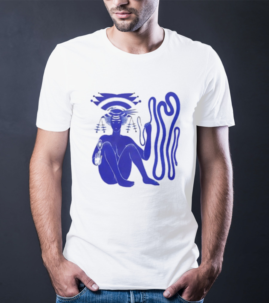Hiatus Kaiyote Love Heart Cheat Code Abstract Blue Figure With Spiral Elements T-Shirt