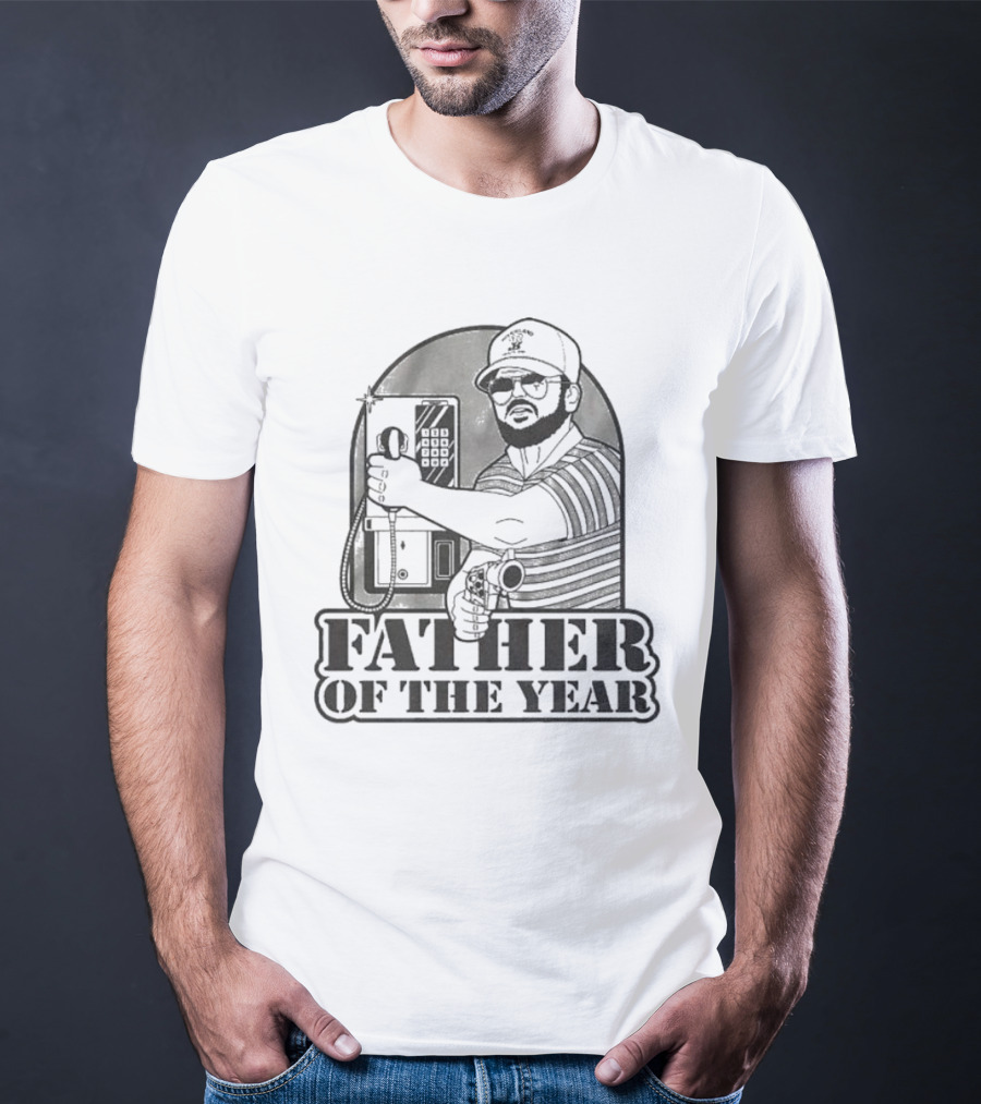 Father Of The Year Payphone Striped Shirt Beard Glasses Hat T-Shirt