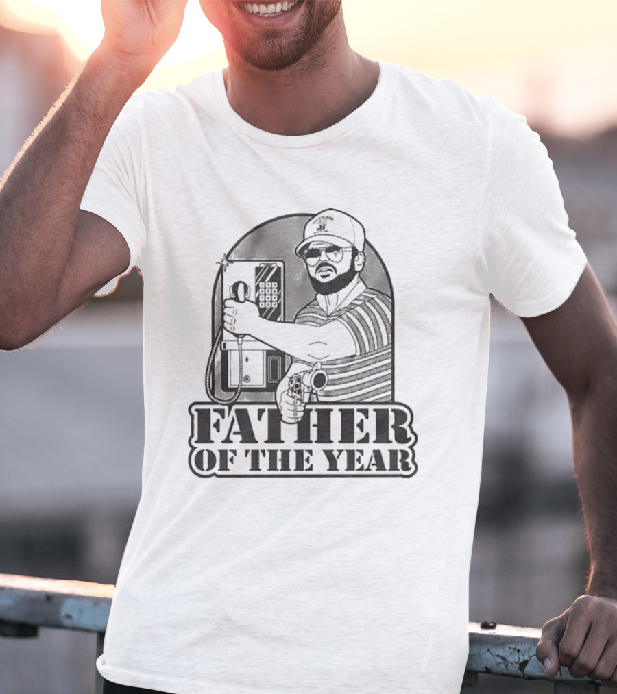 Father Of The Year Payphone Striped Shirt Beard Glasses Hat T-Shirt