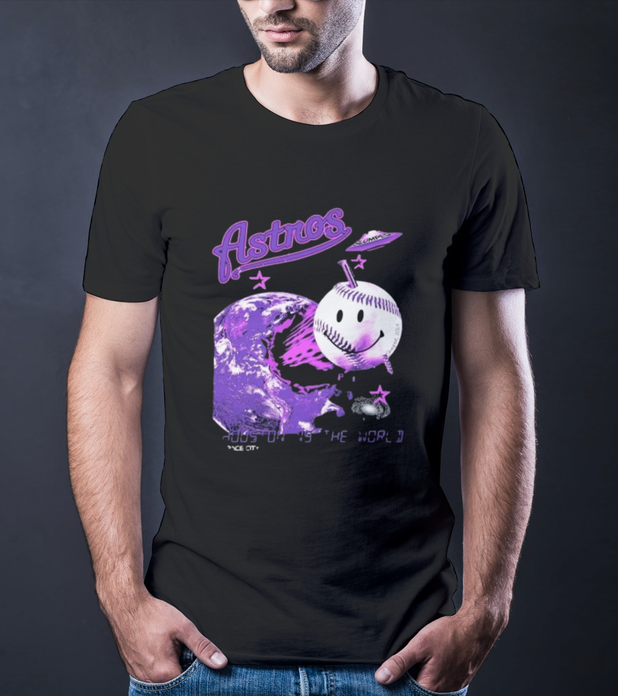 Astros Houston Cosmic Baseball World Space City Iconic Smiley Planetary Galaxy T-Shirt