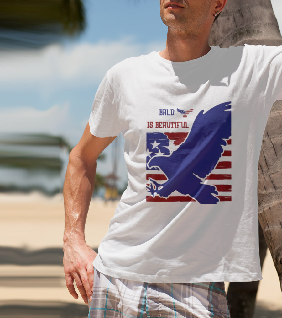 Bald Is Beautiful American Flag Eagle Stars Stripes T-Shirt