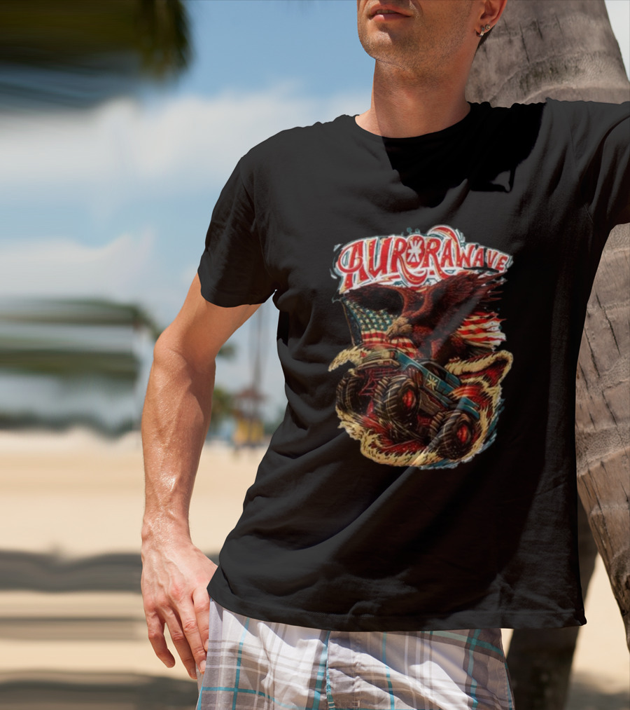 Aurorawave America F Yeah Eagle Monster Truck Vintage USA Flag T-Shirt