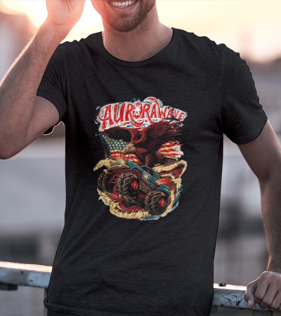 Aurorawave America F Yeah Eagle Monster Truck Vintage USA Flag T-Shirt