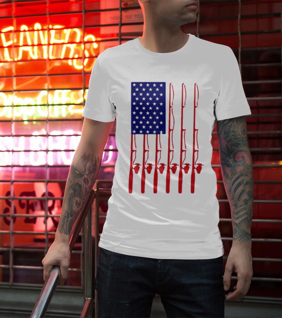 Fathers Day Fishing American Flag T-Shirt