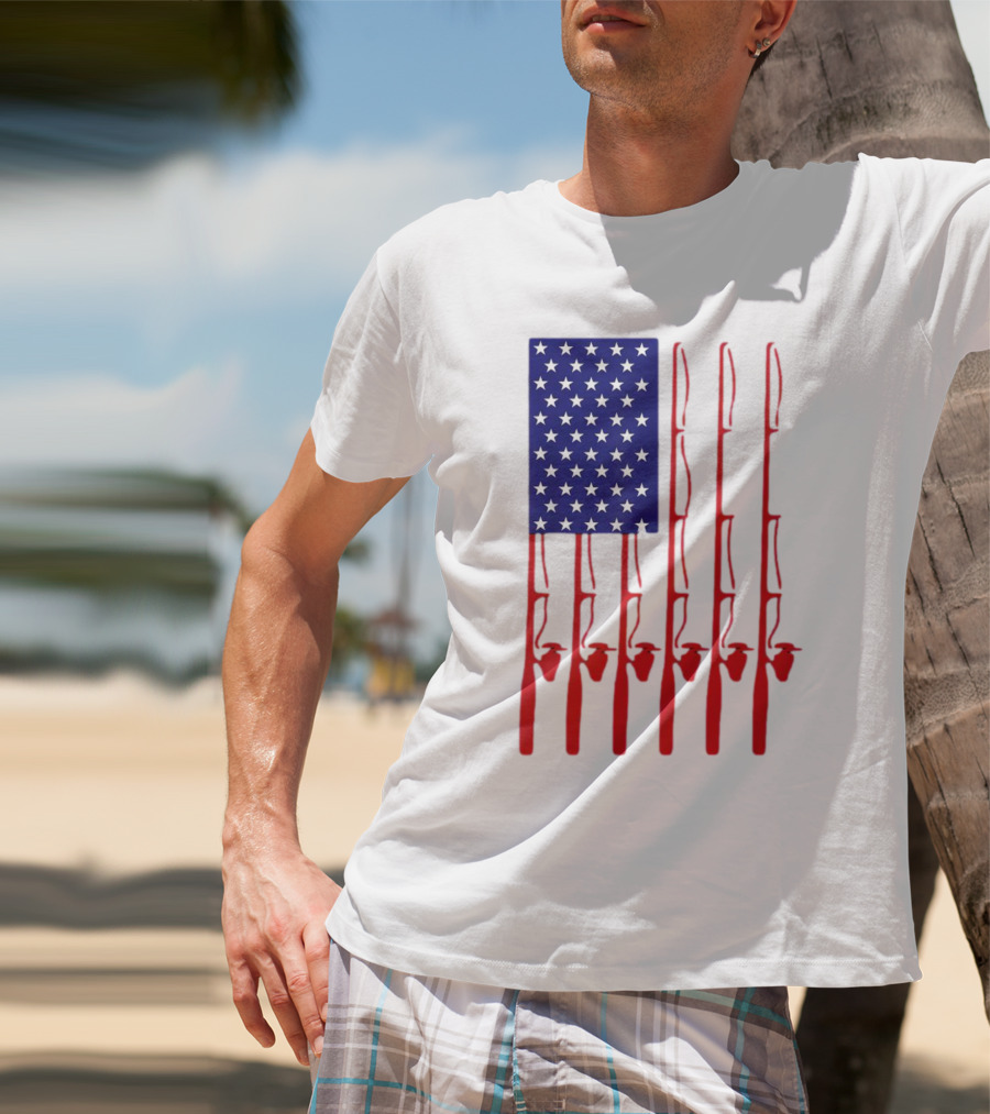 Fathers Day Fishing American Flag T-Shirt
