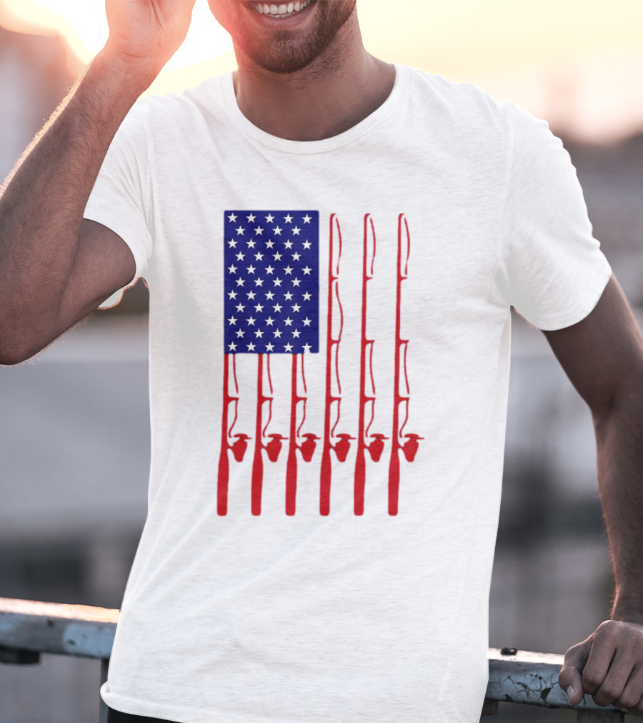Fathers Day Fishing American Flag T-Shirt