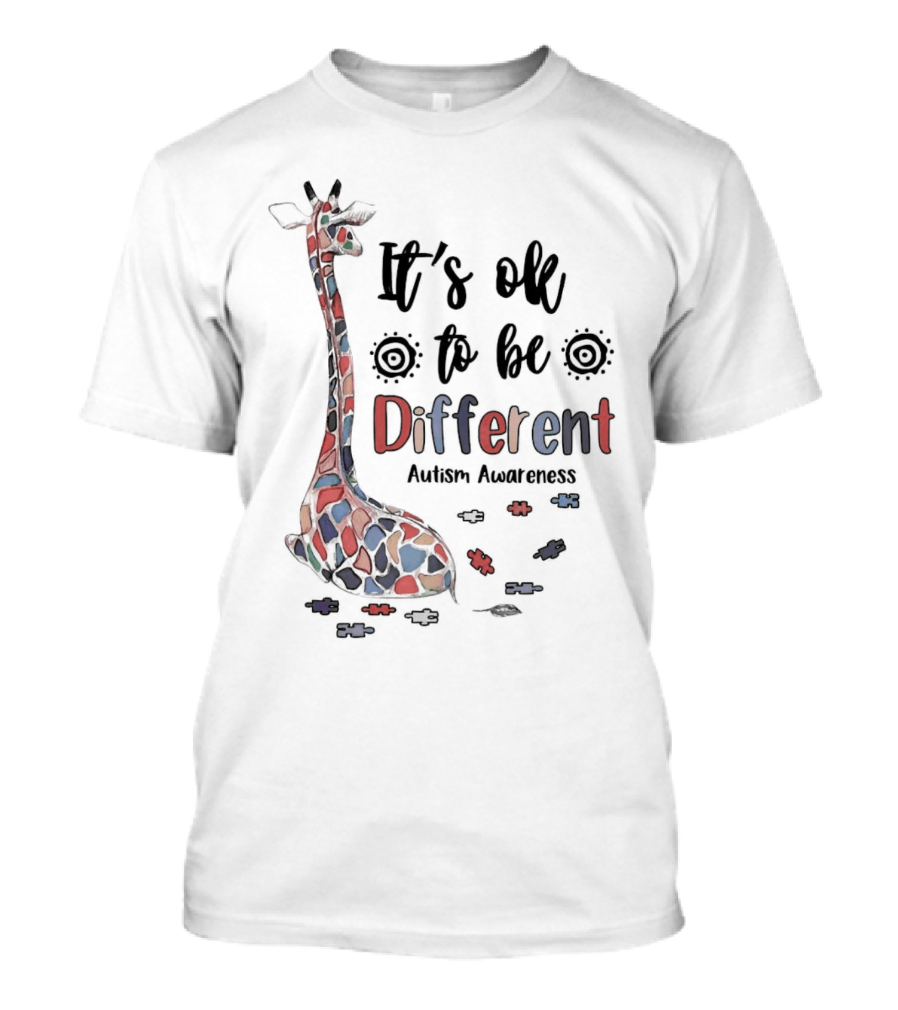 It's Ok To Be Different Giraffe Autism Awareness T-Shirt