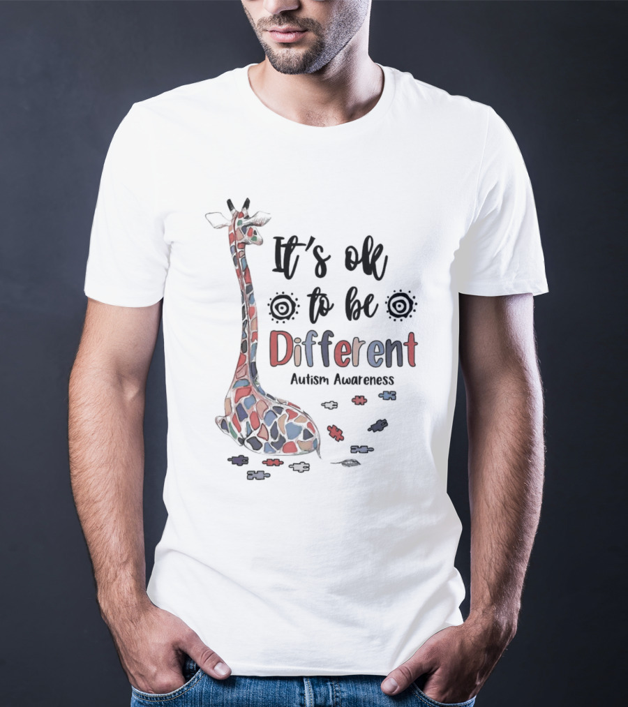 It's Ok To Be Different Giraffe Autism Awareness T-Shirt