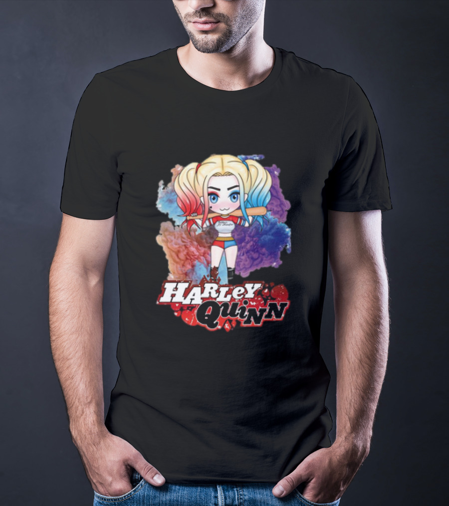 Harley Quinn Birds Of Prey Chibi Colorful Background T-Shirt