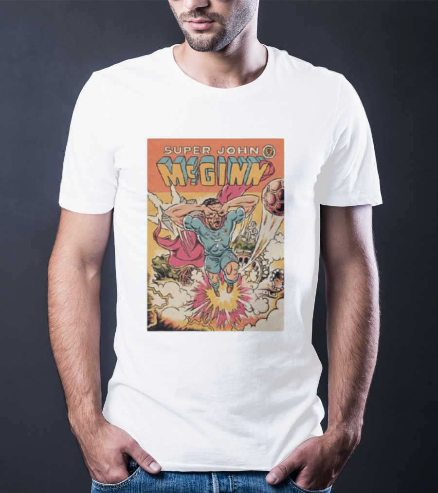 Super John McGinn Flying Hero Soccer Explosion Action Comic T-Shirt
