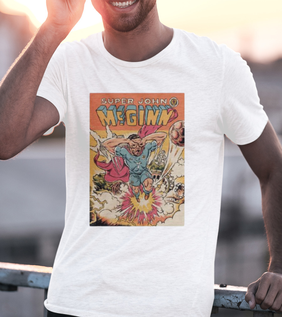Super John McGinn Flying Hero Soccer Explosion Action Comic T-Shirt