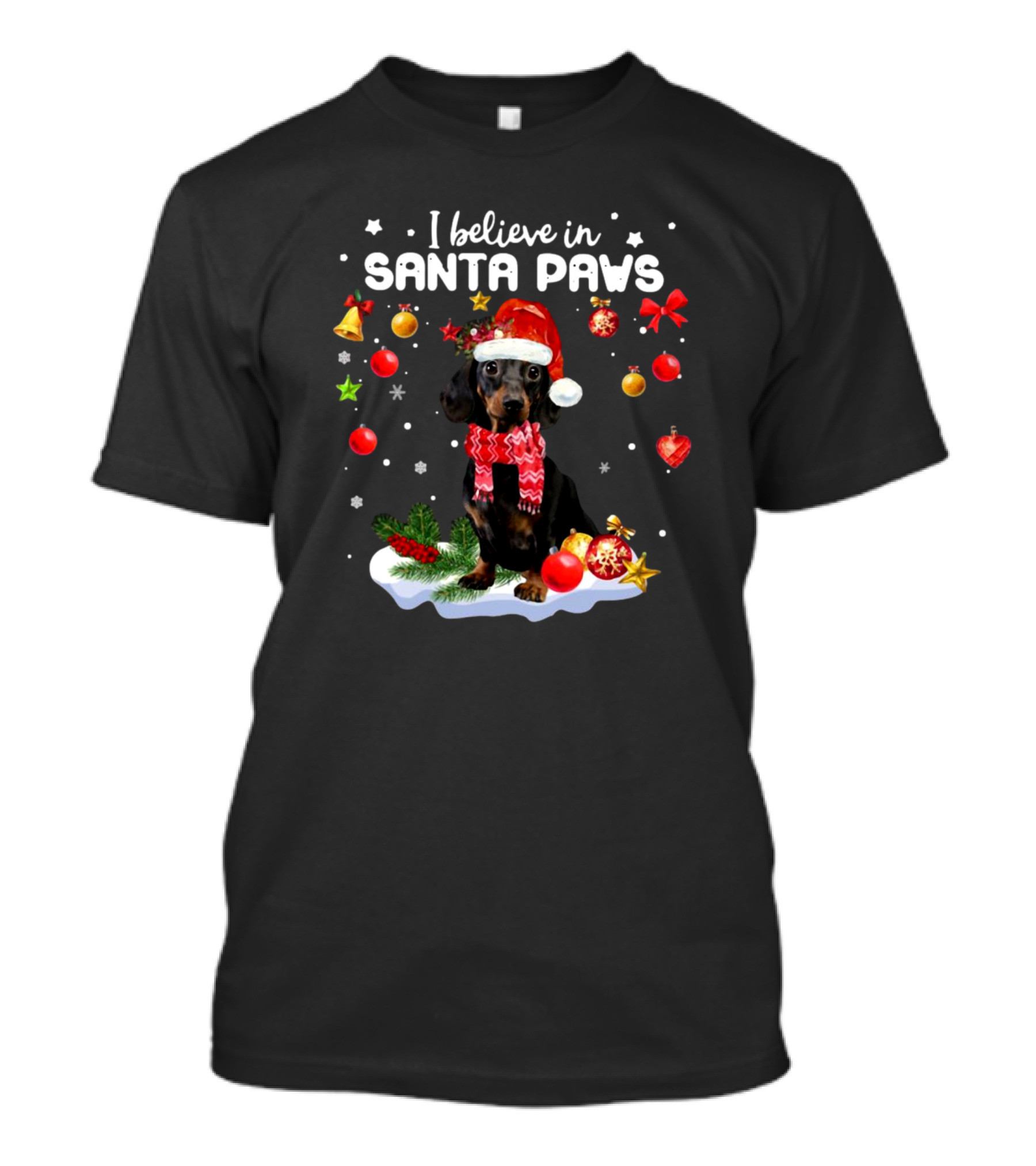 I Believe In Santa Paws Dachshund Merry Christmas T-Shirt
