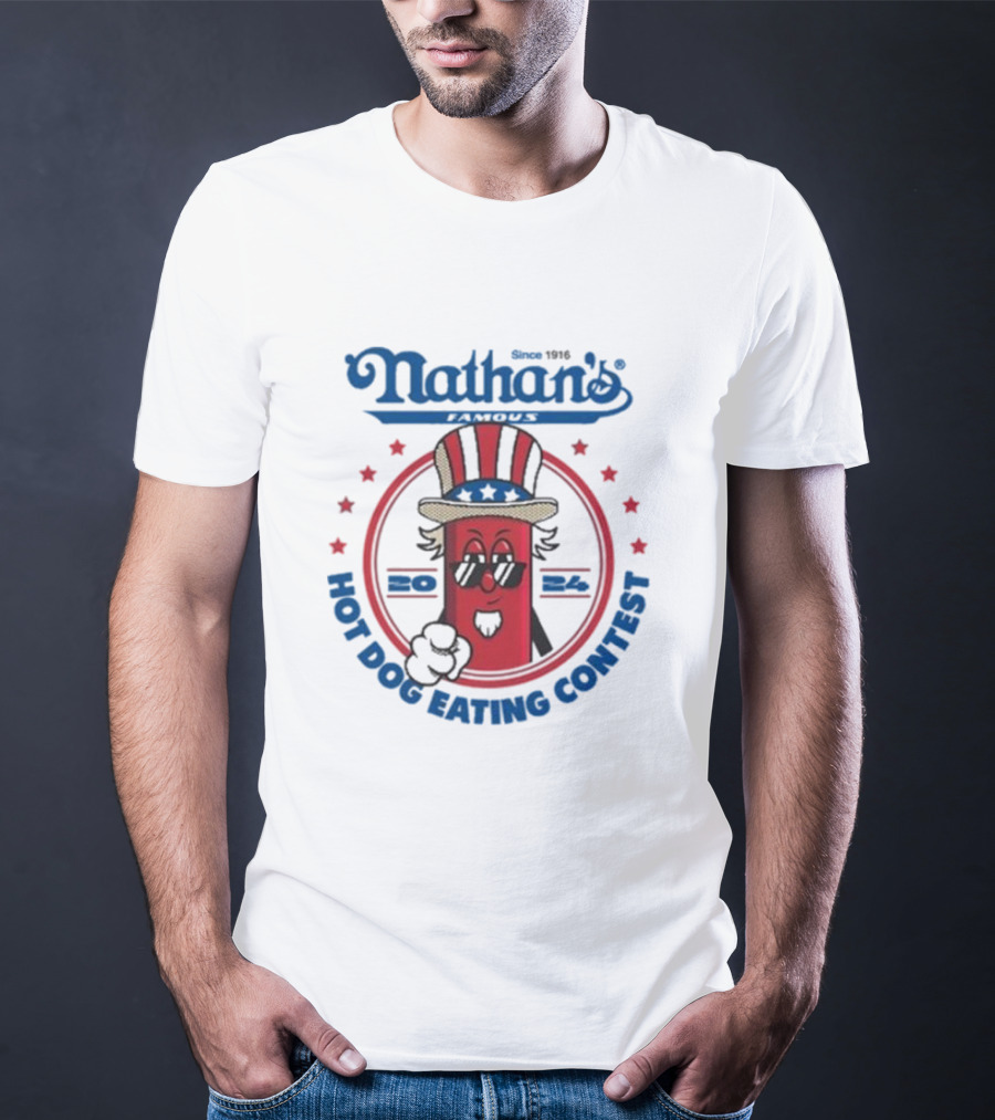 Nathan's Famous Hot Dog Eating Contest Uncle Sam Red Character T-Shirt