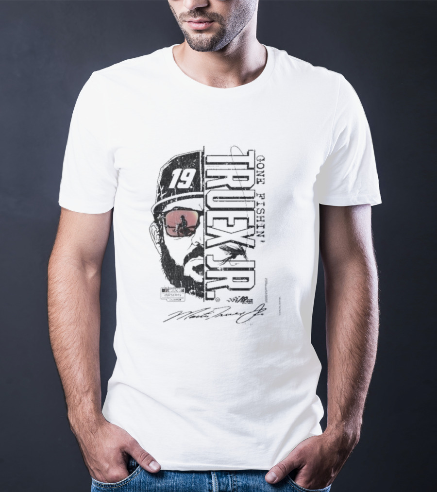 Martin Truex Jr Joe Gibbs Racing Team Gone Fishin’ 19 Racing Silhouette Sunglasses Graphic Signature T-Shirt