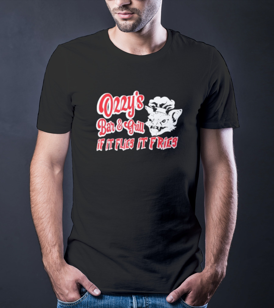 Ozzy's Bar And Grill If It Flies It Fries Cat Chef T-Shirt