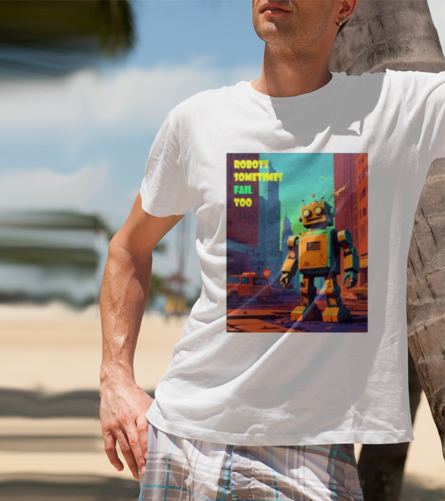 Robots Sometimes Fail Too Urban Cityscape Scene T-Shirt