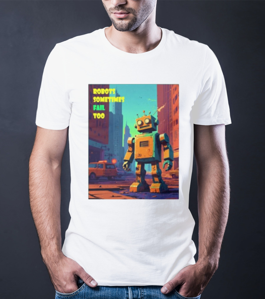 Robots Sometimes Fail Too Urban Cityscape Scene T-Shirt