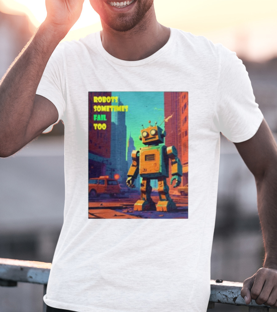 Robots Sometimes Fail Too Urban Cityscape Scene T-Shirt
