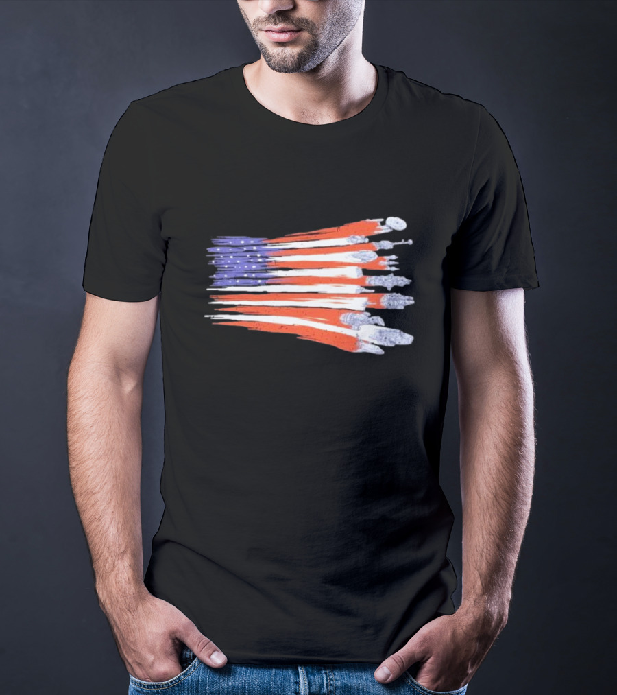Sci-fi Spaceships Forming American Flag With Rebel T-Shirt