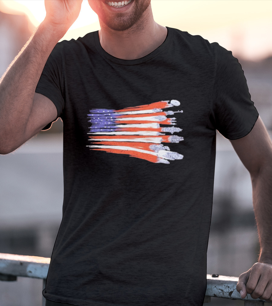 Sci-fi Spaceships Forming American Flag With Rebel T-Shirt