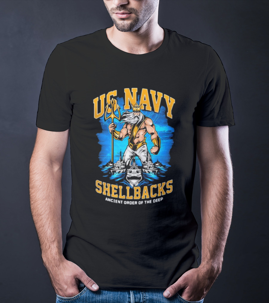 US Navy Shellbacks Poseidon Ancient Order Of The Deep With Battleship T-Shirt