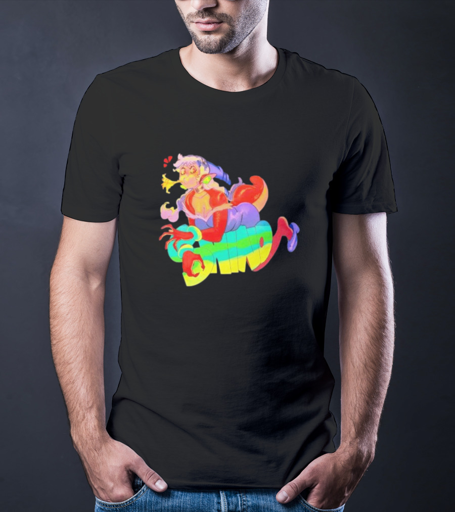 Shinto Decals Vibrant Dragon Monster Girl With Rainbow CHINO Text T-Shirt