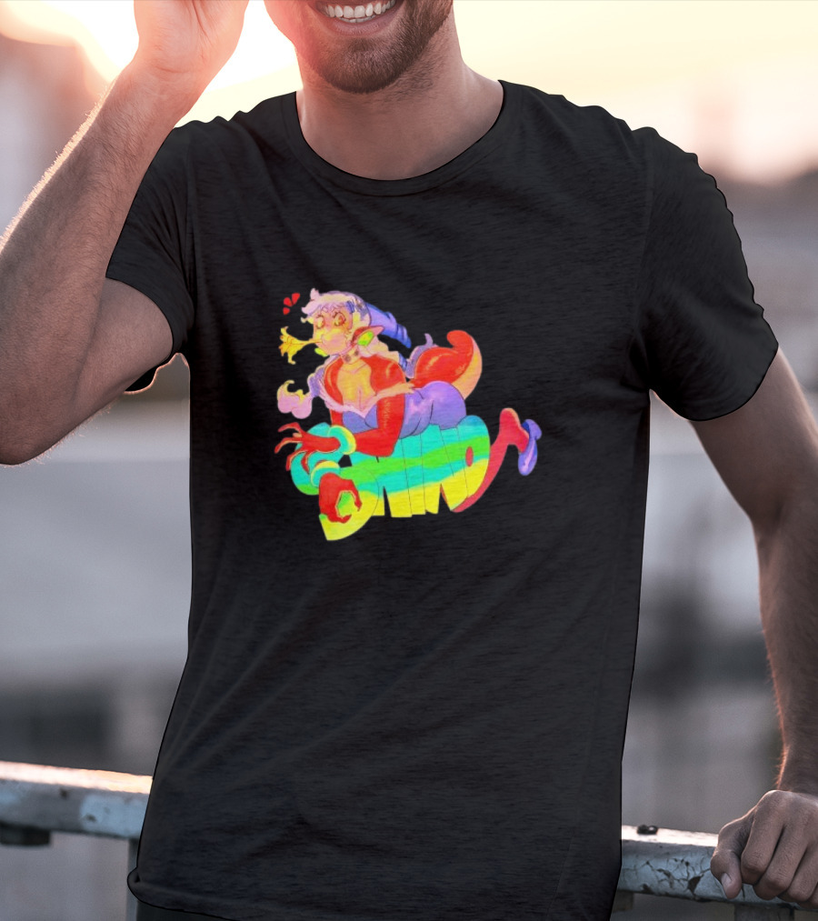 Shinto Decals Vibrant Dragon Monster Girl With Rainbow CHINO Text T-Shirt