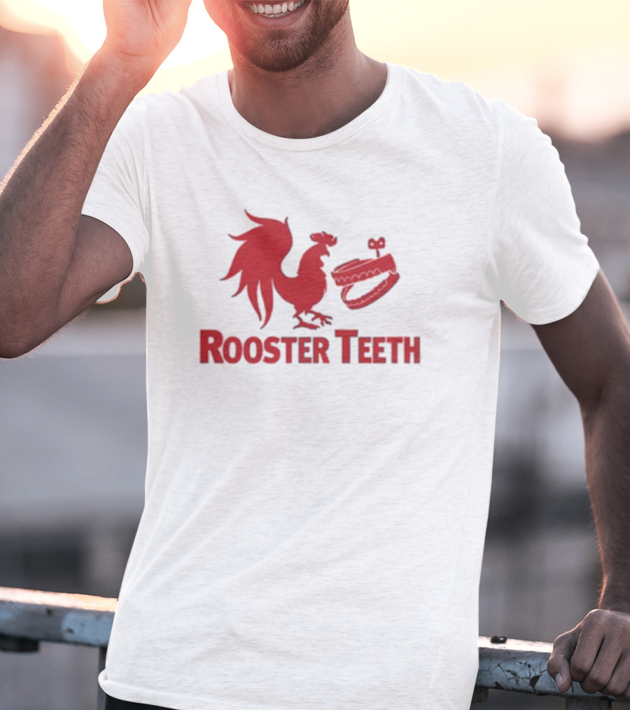 Rooster Teeth Red Rooster And Wind-Up Chattering Teeth T-Shirt