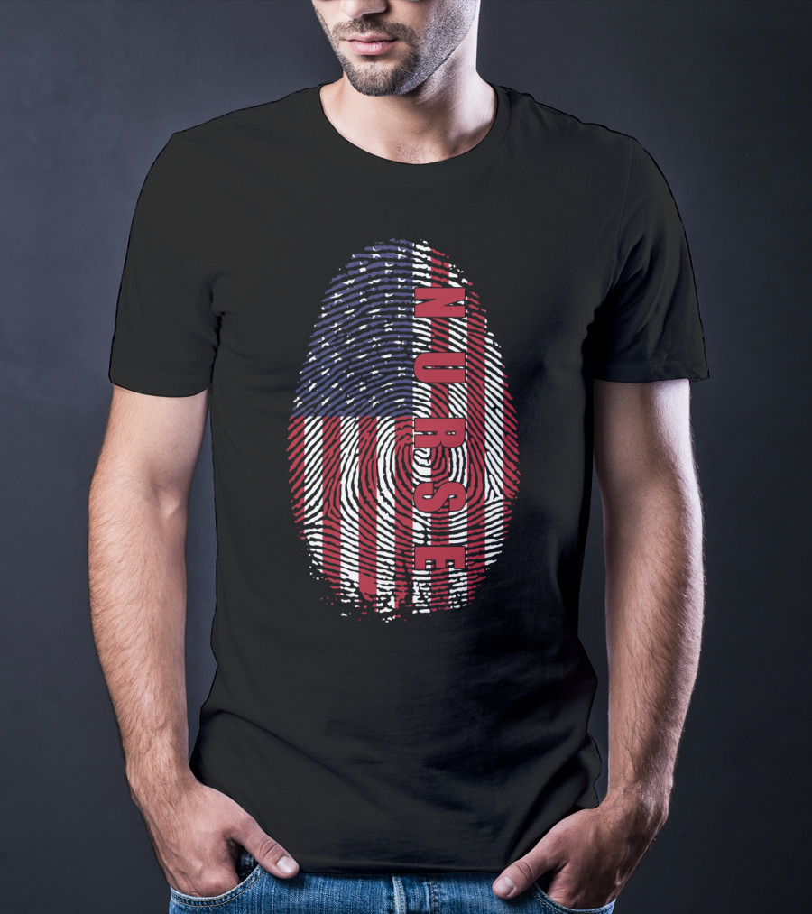 American Flag Fingerprint NURSE Patriotic T-Shirt