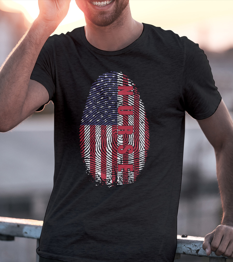 American Flag Fingerprint NURSE Patriotic T-Shirt
