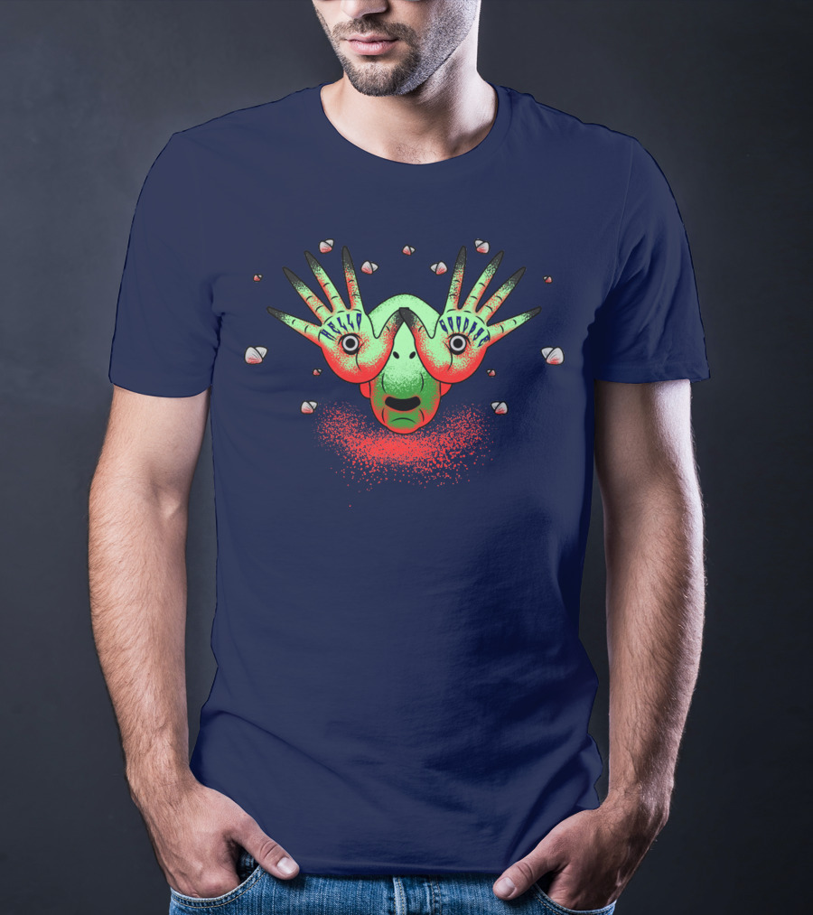 Halloween Gift Creepy Eyeball Creature With Hello Goodbye Hands T-Shirt