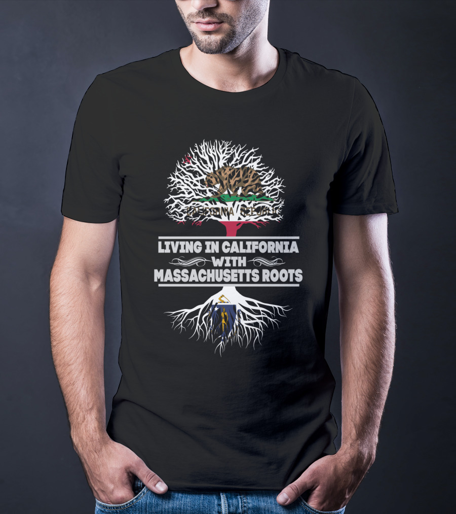 California Republic Bear And Tree Design With Massachusetts Roots T-Shirt