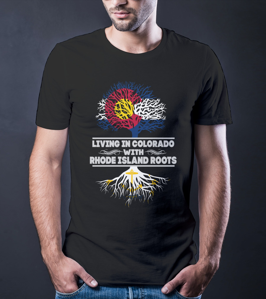 Colorado State Pride With Rhode Island Heritage Roots Flag Tree T-Shirt