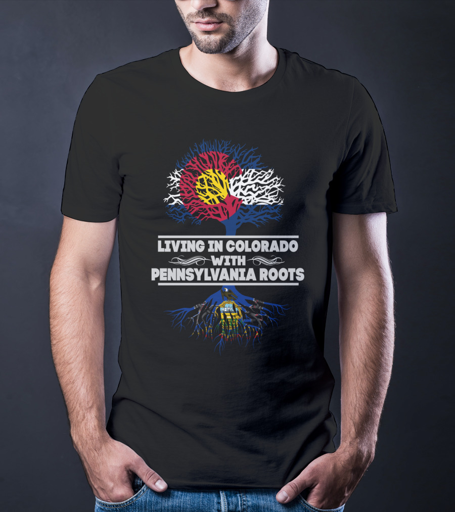 Colorado Pride Tree With Pennsylvania Heritage Roots And State Flag Elements T-Shirt