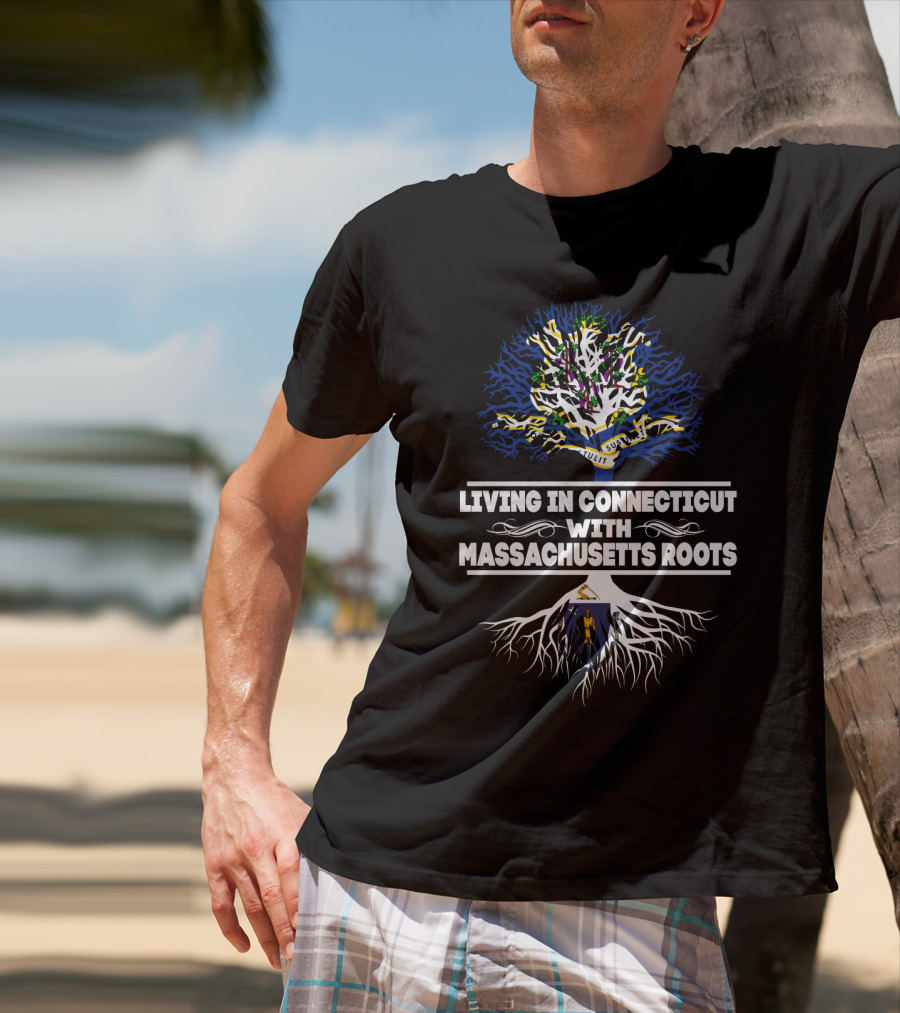 Connecticut Life Massachusetts Roots Tree Design With State Flags And Symbols T-Shirt