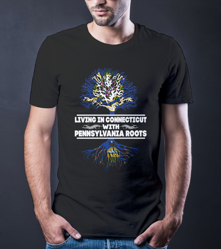 Connecticut Living Pennsylvania Roots Tree Design With Flag Elements T-Shirt