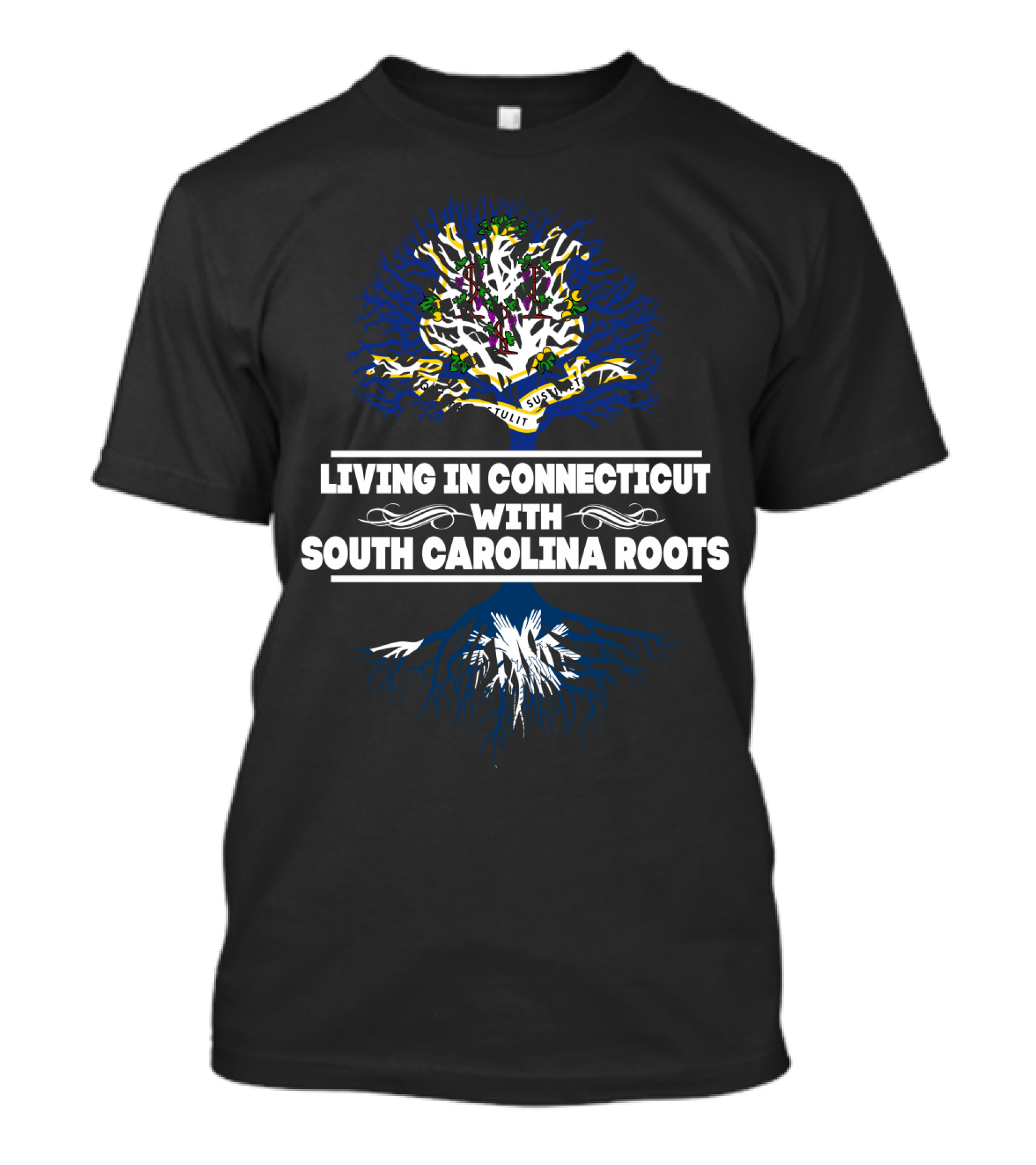 Living In Connecticut With Deep South Carolina Roots State Flag Tree T-Shirt