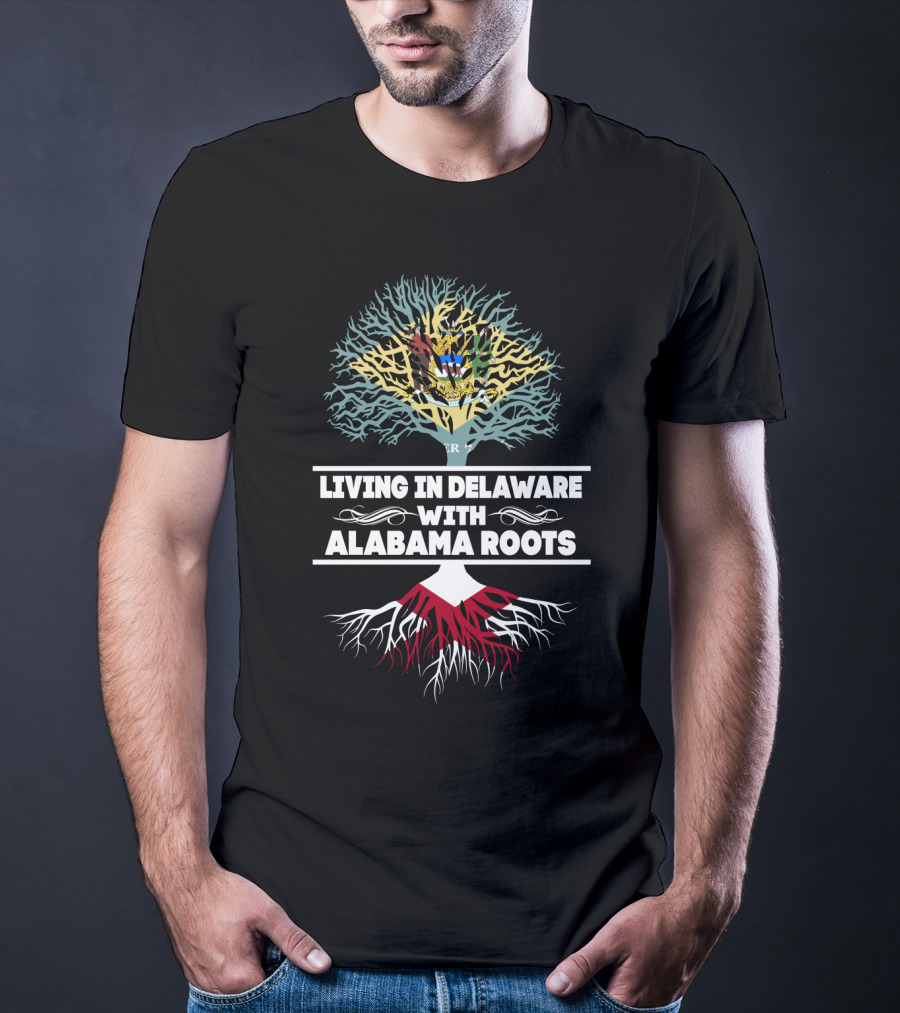 Delaware Living With Deep Alabama Roots Tree Design And State Symbols T-Shirt