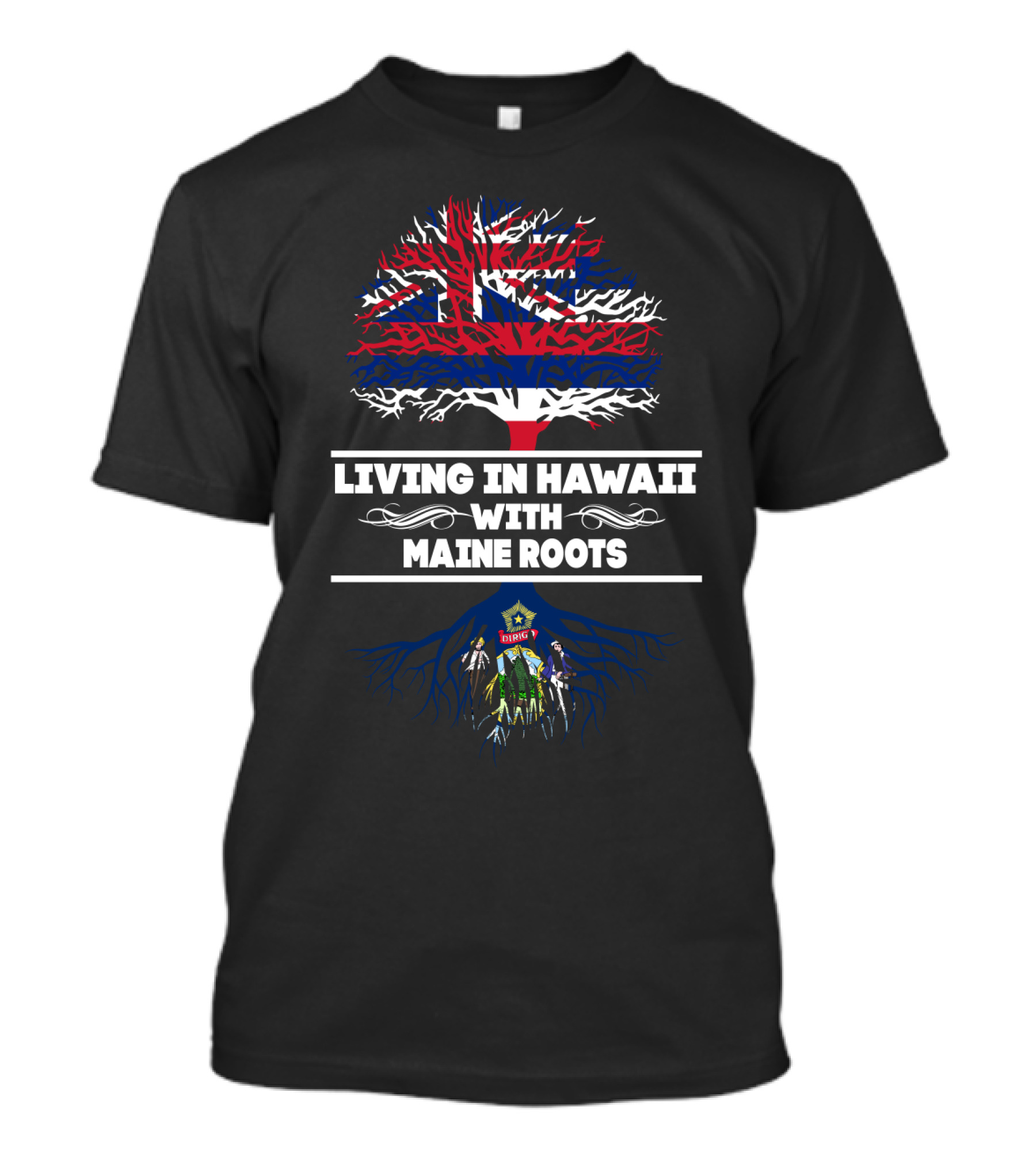 Hawaiian Flag Tree With Maine Roots Connection T-Shirt
