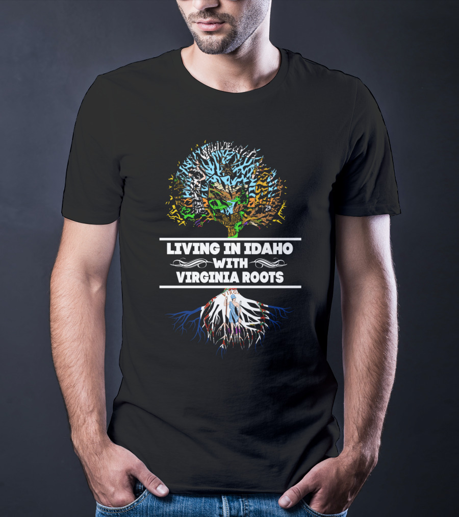Idaho Living Virginia Roots Tree Design With Virginia State Flag Elements T-Shirt