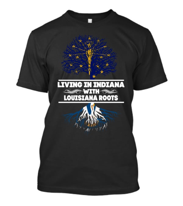 Living In Indiana With Louisiana Roots Blue And Gold Tree With Stars And White Roots T-Shirt