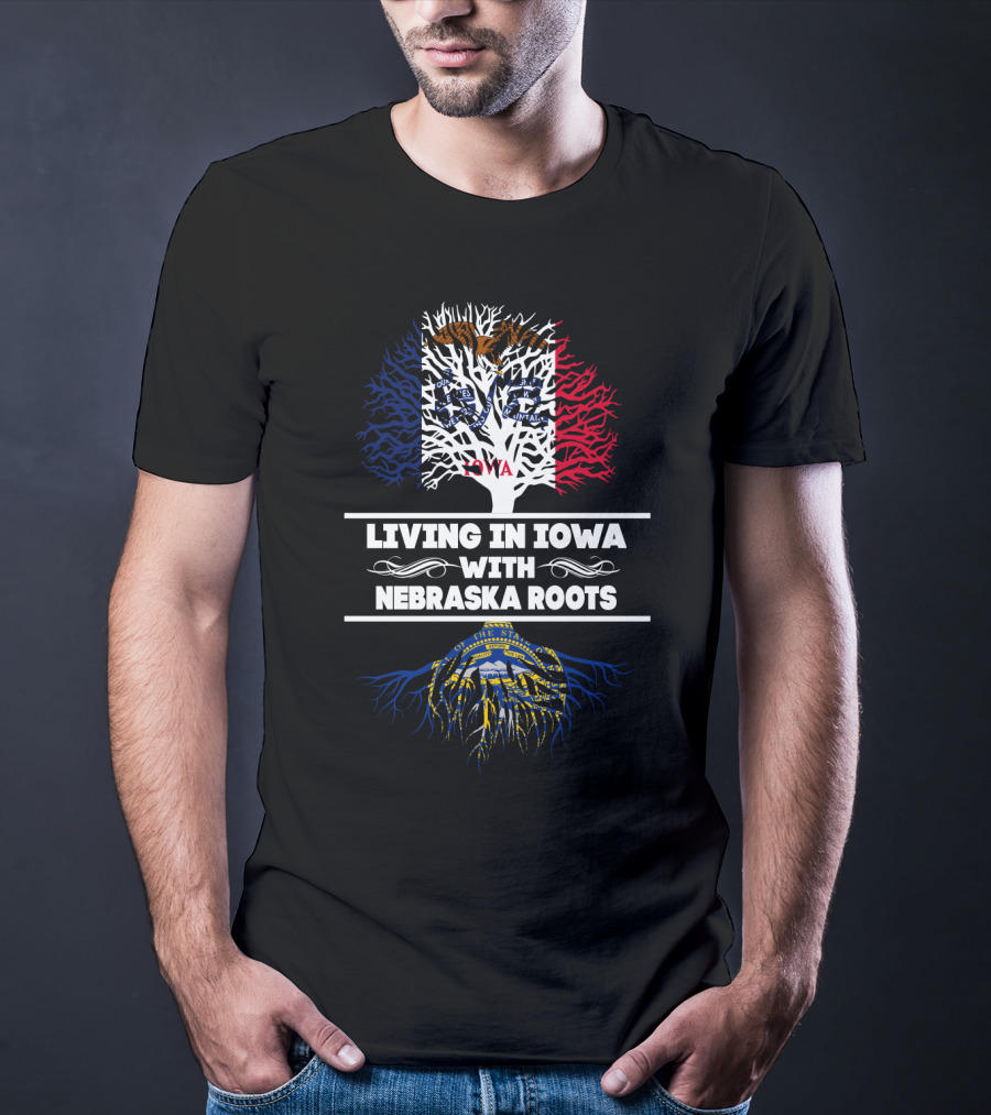 Bicultural Pride: Living In Iowa With Deep Nebraska Roots Symbolized By State Flags T-Shirt