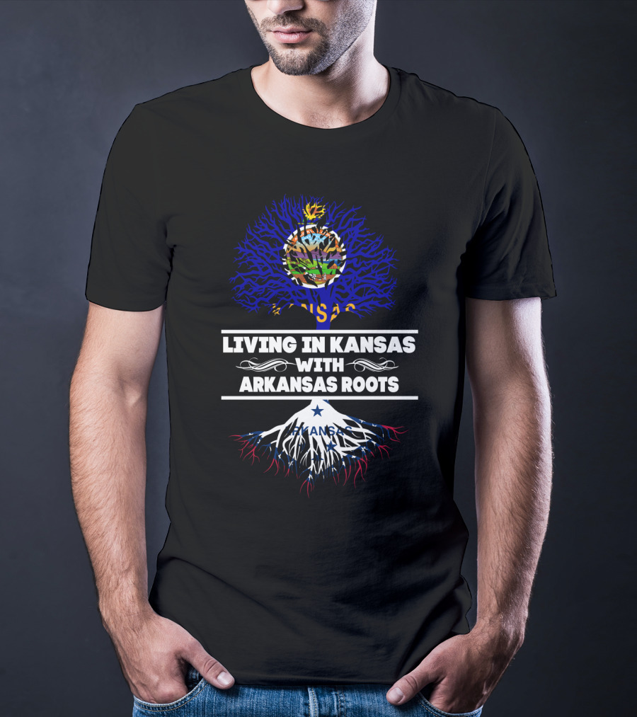 Kansas State Love With Arkansas Heritage Connection - Blue Tree And Roots T-Shirt