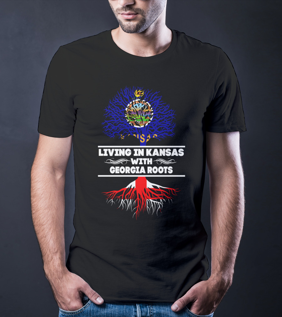 Kansas Living With Georgia State Roots Tree T-Shirt