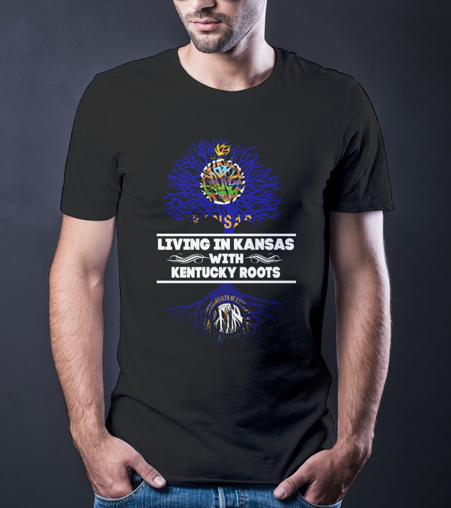Kansas Life With Deep Kentucky Roots - State Pride Symbolism With Kansas Seal And Kentucky Emblems T-Shirt