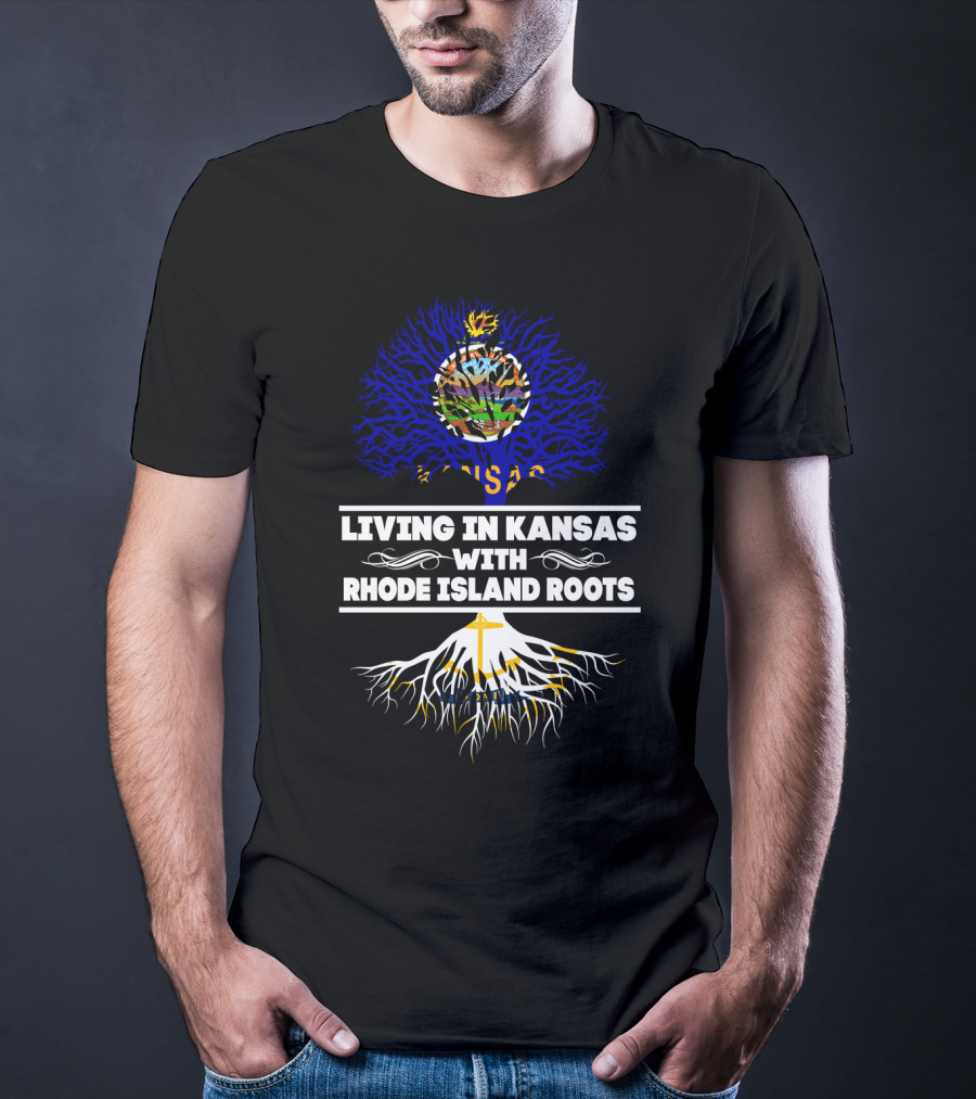 Living In Kansas With Rhode Island Roots Kansas State Seal Tree T-Shirt