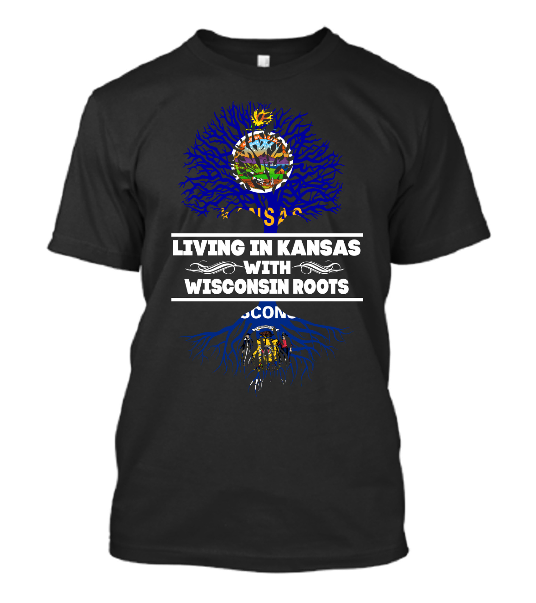 Living In Kansas With Wisconsin Roots Kansas Seal Wisconsin Tree T-Shirt