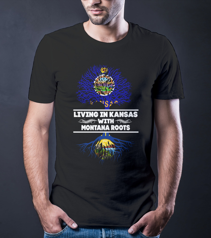Living In Kansas With Montana Roots State Pride Tree T-Shirt