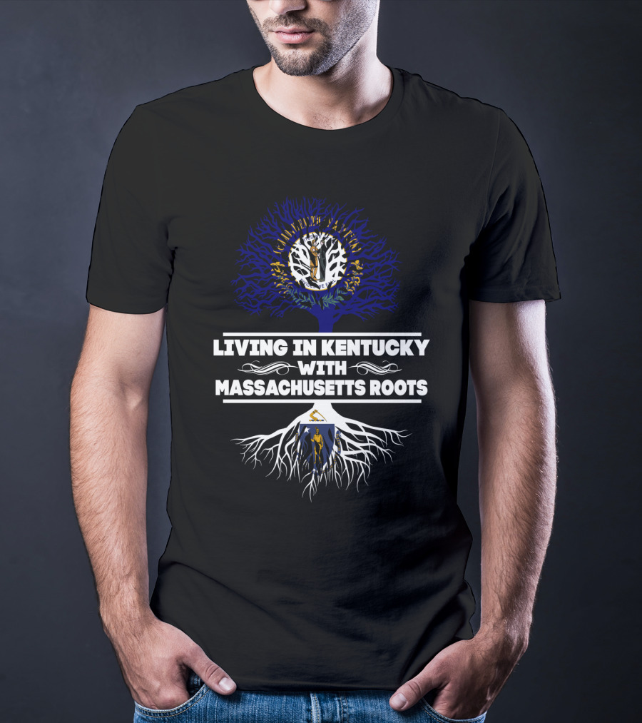 Living In Kentucky With Massachusetts Roots Tree Art Featuring Kentucky And Massachusetts Seals T-Shirt
